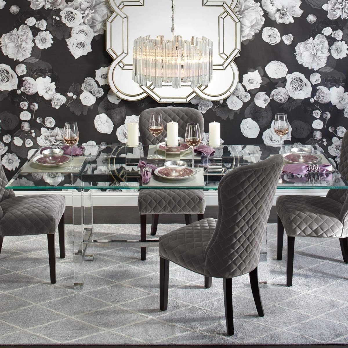 4 Light Ryder Crystal Waterfall Chandelier Glass Rods Geometric Nickel Finish (22" Diameter) Luxury Dining Living Room