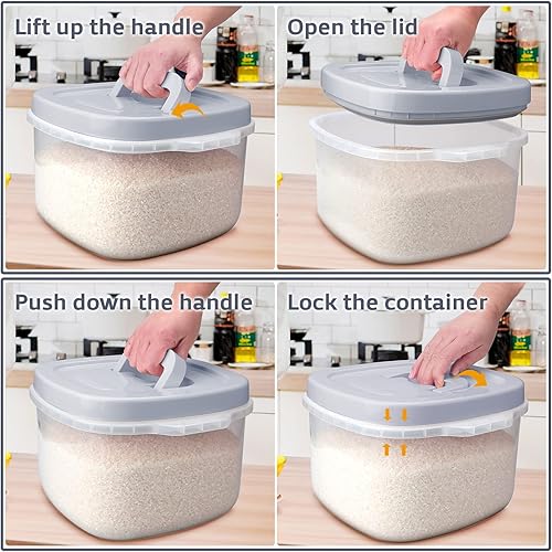 Miniatura 2 de Uppetly Recipiente de almacenamiento de cereales de arroz, recipientes herméticos de plástico sin BPA de 10 libras con tapas de fácil bloqueo y taza