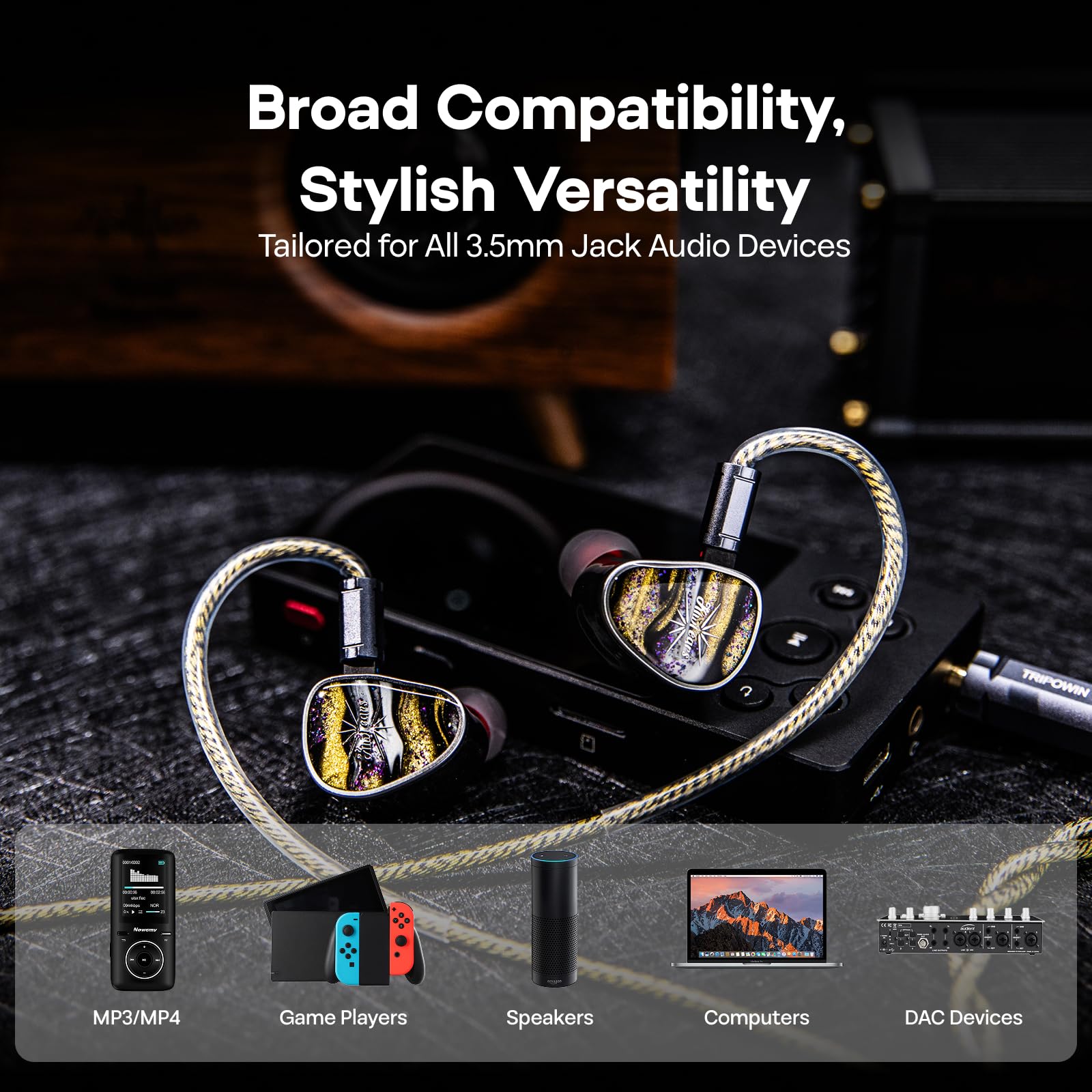 Linsoul Tripowin Cygnus Cavo IEM Ibrido in Rame Monocristallino, Filo di Ricambio per Cuffie HiFi LITZ TYPE5 e AWG 17 per In Ear Monitor e Auricolari con Cavo (Recessed 2Pin)