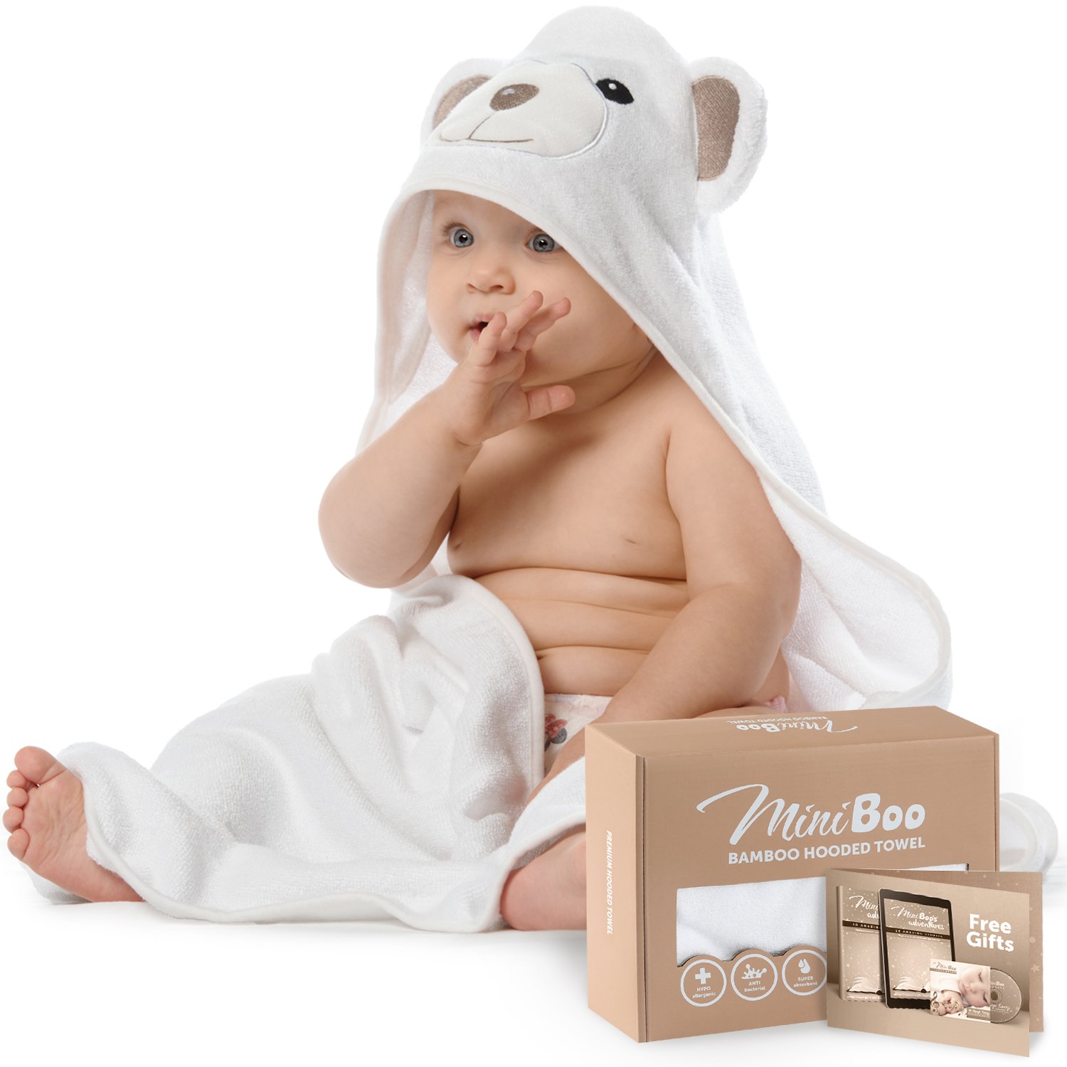 Miniboo Premium Ultra Soft Organic Bamboo Baby Hooded Towel with Unique Design – Hypoallergenic Baby Towels for Infant and Toddler – Suitable as Baby Gifts