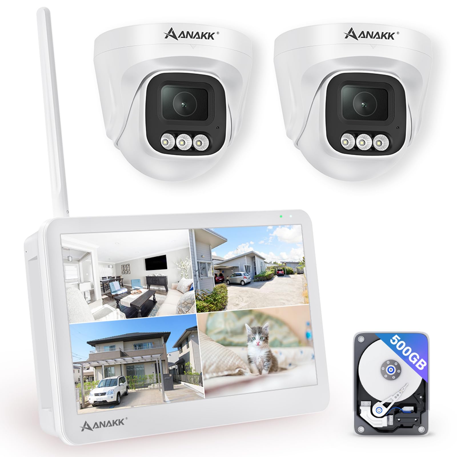 ワイヤレス防犯カメラ　カメラ３台とモニターセット　監視カメラ　屋外　ANAKK Amazon.co.jp: Anakk 防犯カメラ 屋外 500万画素対応 2台 130