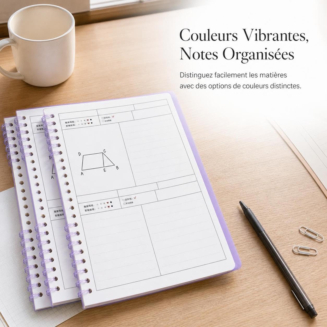 Cahier Reliure Spirale, Couverture souple en plastique - ouverture à plat - pour étudiant - notes - papier 70 g/ - pour la, style to 4, size to 4