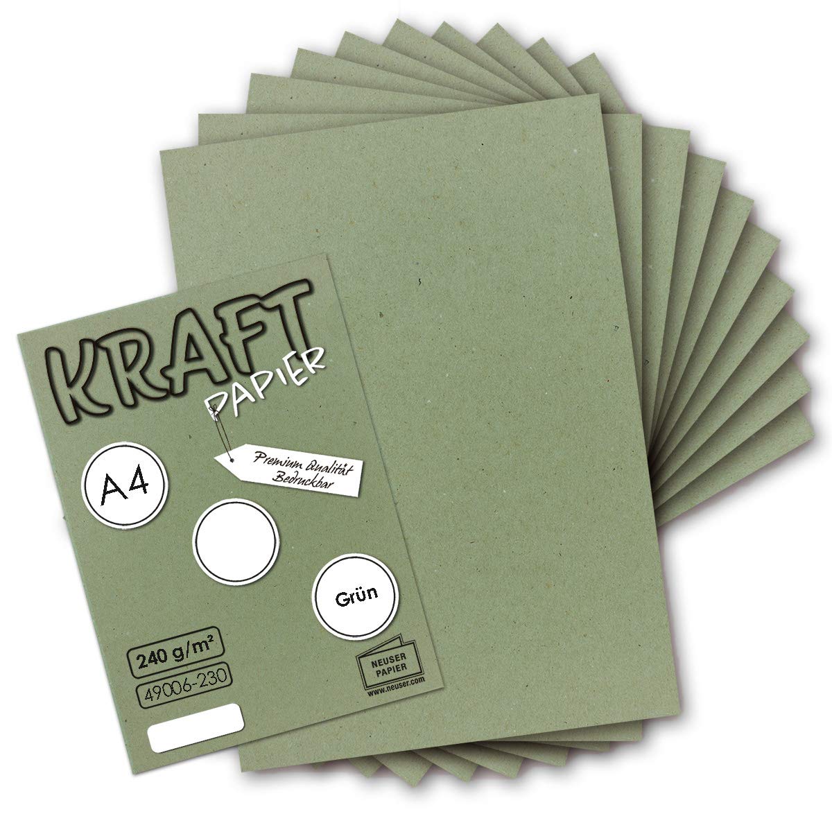 25x Vintage Kraft Paper in Green, DIN A4 21 x 29.7 cm, 210 x 297 mm, 240 g/m² natural green recycled paper