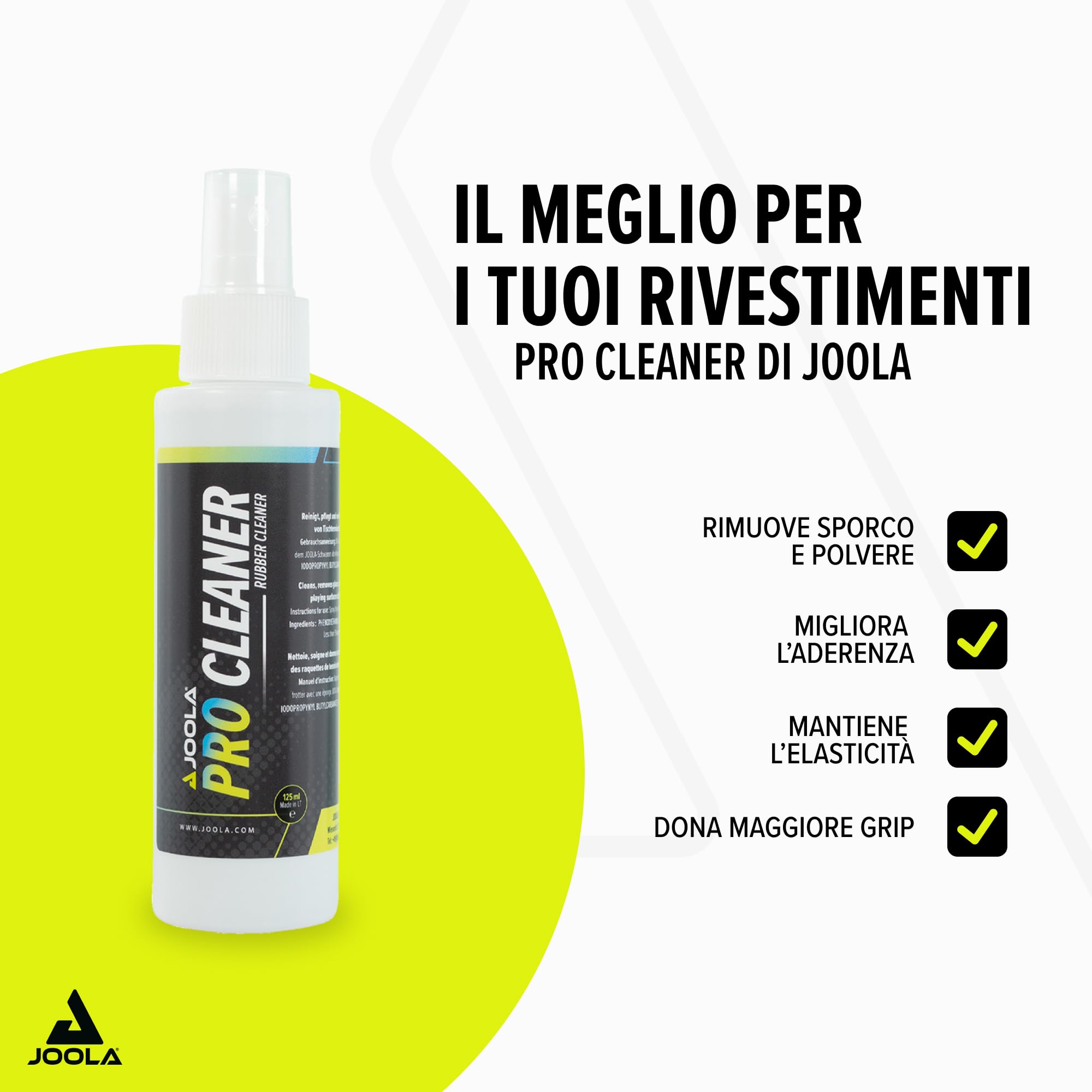 JOOLA Set di Pulizia PRO Cleaner, Spugna detergente per Ping Pong, Trasparente, 125ml