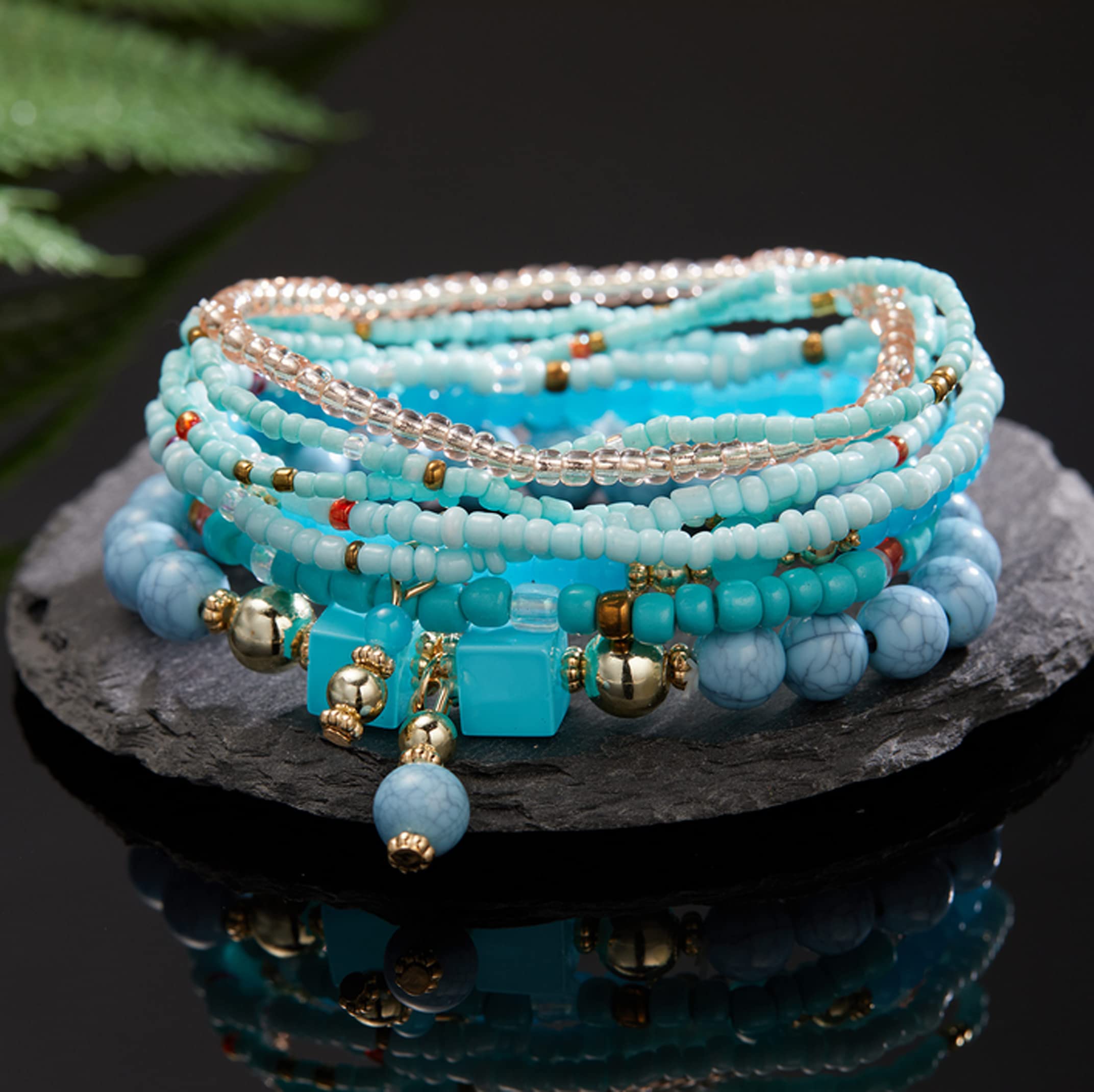 CFWSHJ Bracciale Elasticizzato con Perline Multistrato da Donna Braccialetti con Perline impilabili Bohemien Bracciale con Perline Elasticizzate Boho