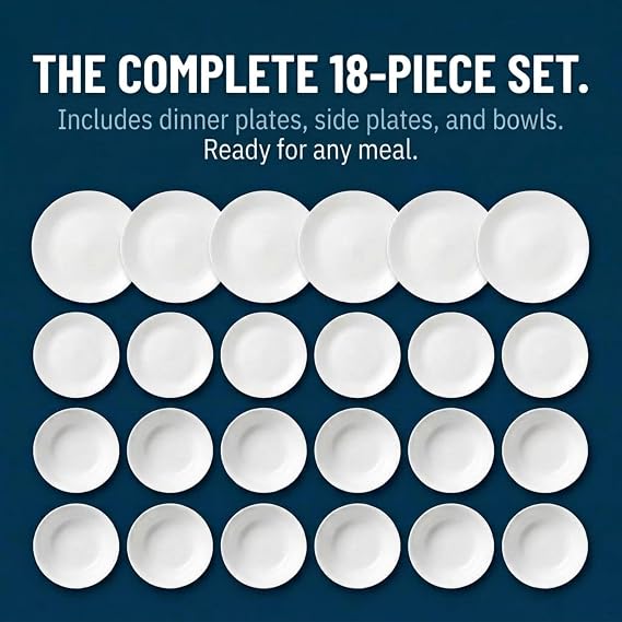 Corelle Livingware 18-Piece Dinnerware Set, Winter Frost White, Service for 6 (1088609)