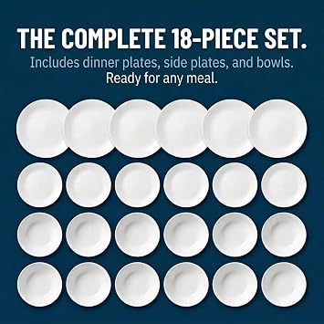 Corelle Livingware 18-Piece Dinnerware Set, Winter Frost White, Service for 6 (1088609)