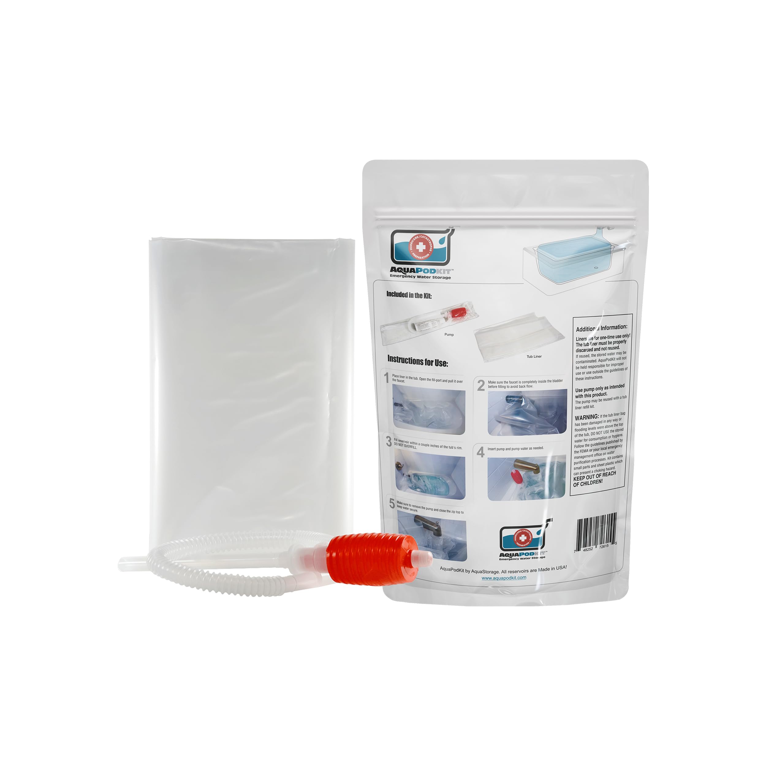 AquaPodKit Poche de stockage d'eau d'urgence pour baignoire 200-370 litres Sans BPA Matériaux de qualité alimentaire