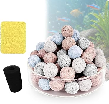 Wonderfactory 2 Pack Ceramic Bio Balls Sponge G1 Filter Media Replacement, Ceramic Rings Media Biological Material Filtration 1 to 5 Gallon Fish Tank Small Aquarium