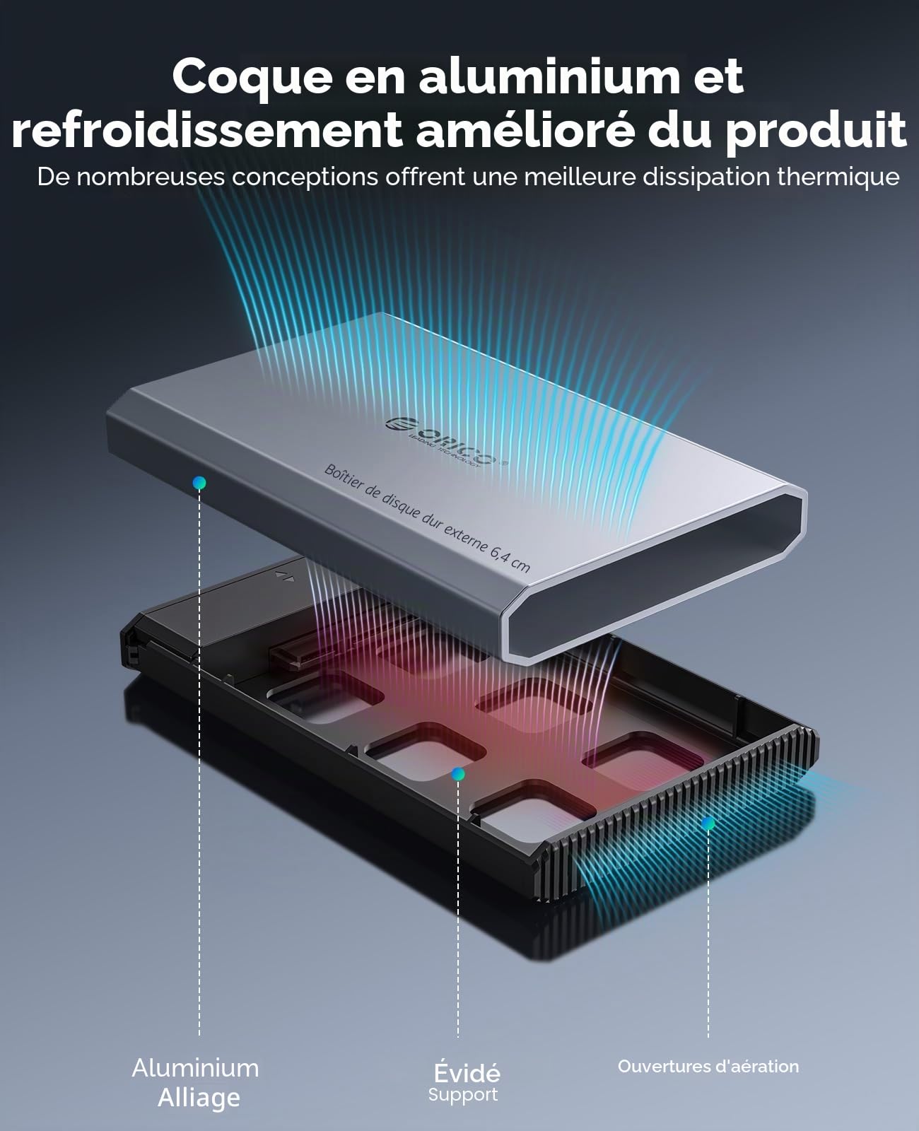 ORICO Aluminium Festplattengehäuse 2,5 Zoll USB 3.0, 5 Gbit/s Externes HDD Gehäuse für 2,5" SATA HDD SSD Maximal 6 TB mit USB Kabel, Unterstützt UASP (DD25U3)