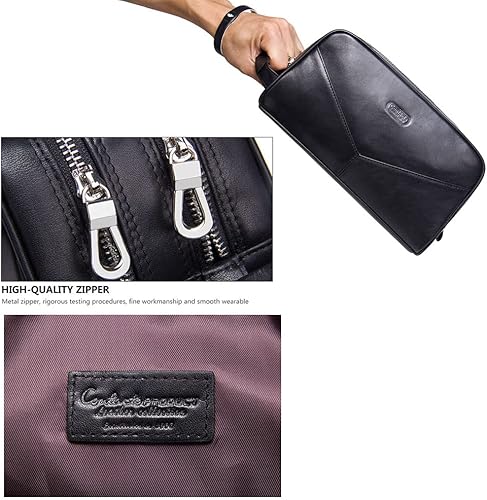 Miniatura 5 de Neceser de cuero para hombre, kit de afeitado, bolsa de aseo de cuero negro para hombres, bolsa de ducha para aseo de hombre, Negro, Medio