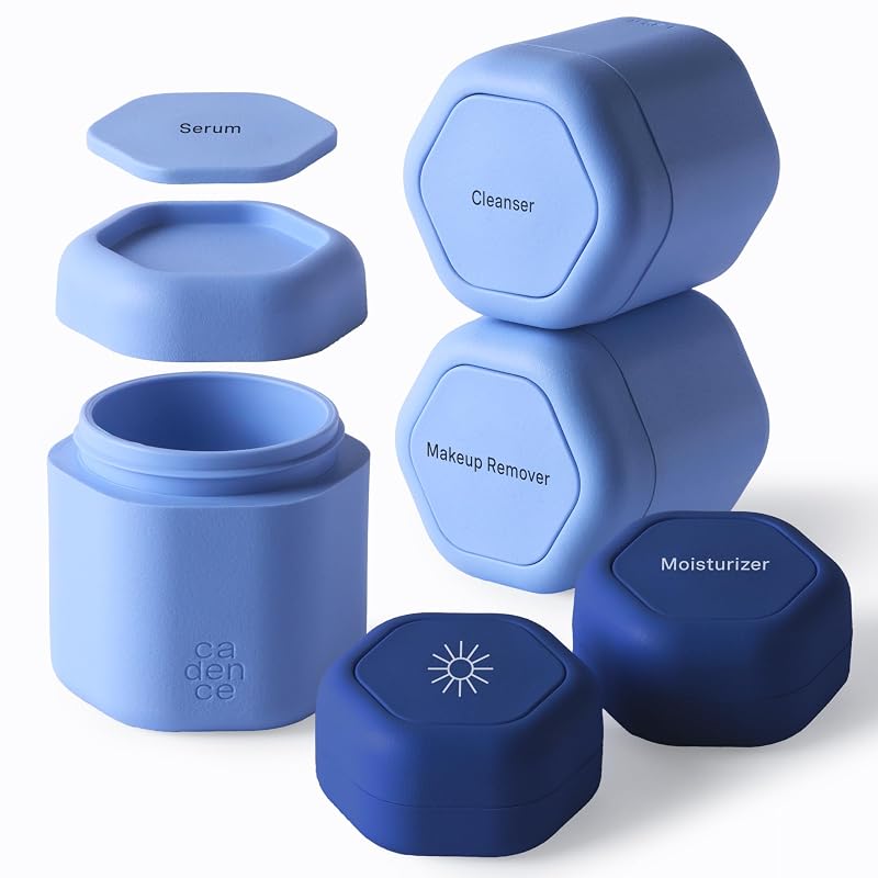 Conjunto de recipientes para cuidados da pele Cadence Core, gradiente azul, 5 recipientes com tampas magnéticas, 2 pequenos e 3 médios