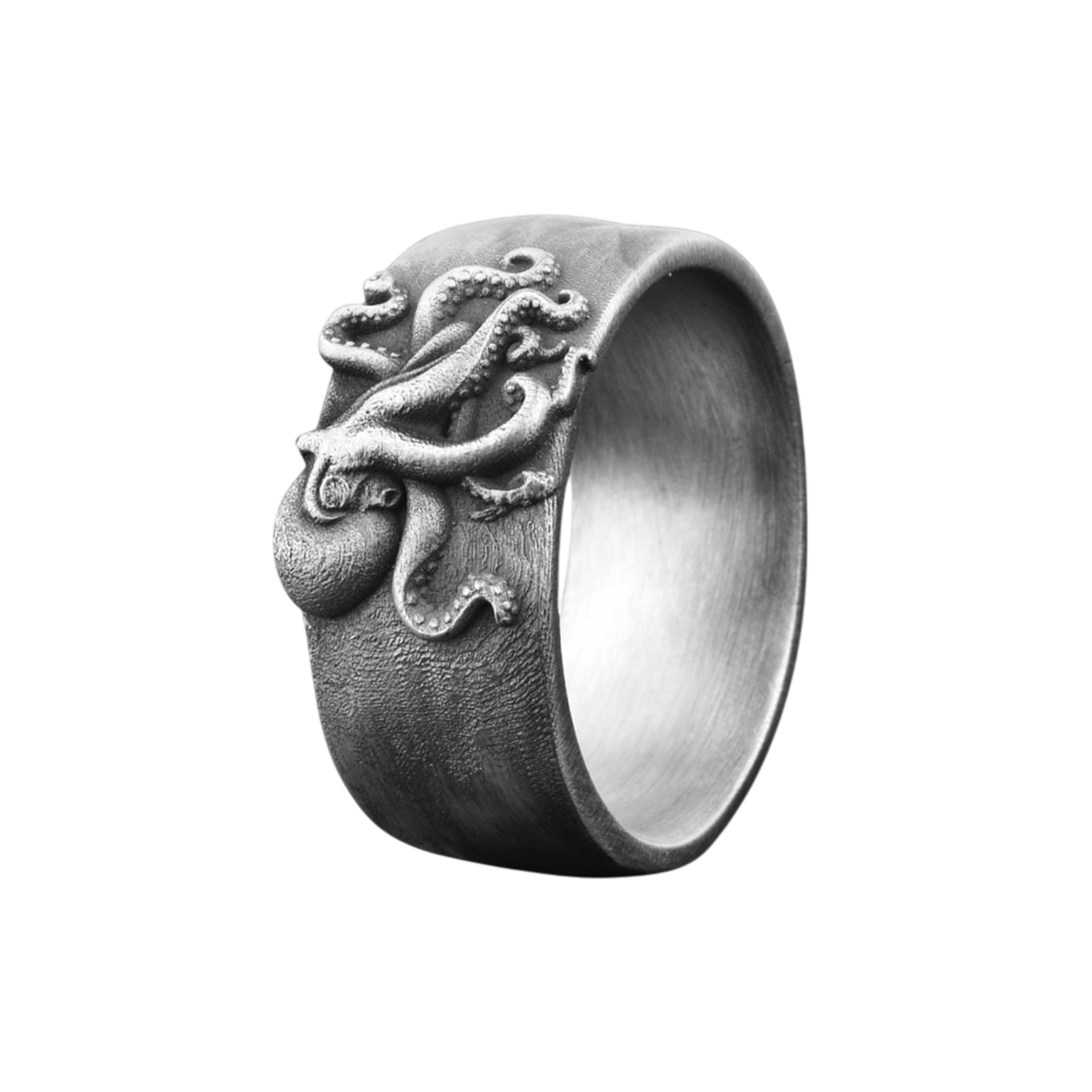 BySilverStone - Octopus Herrenring Aus Oxidiertem Silber, Sterlingsilber-Tierring Für Freund, Octopus-Schmuck, Fantasy-Herren-Ehering, Designer-Ring