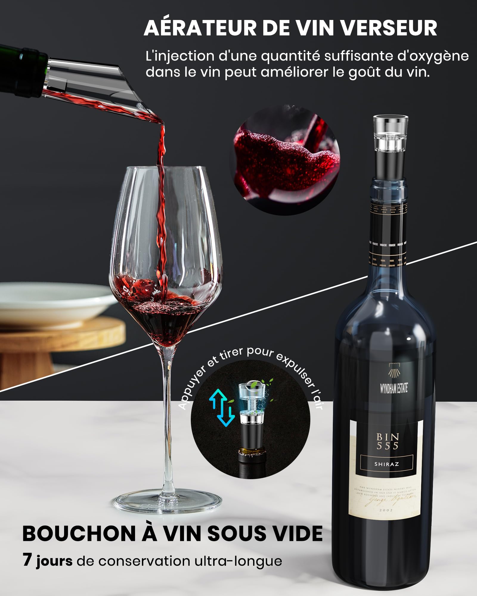 Tire bouchon electrique rechargeable inox, ouvre bouteille electrique idee cadeau anniversaire homme femme avec bec verseur aérateur, 2 bouchon vin vide air, coupe-fil et câble chargement USB