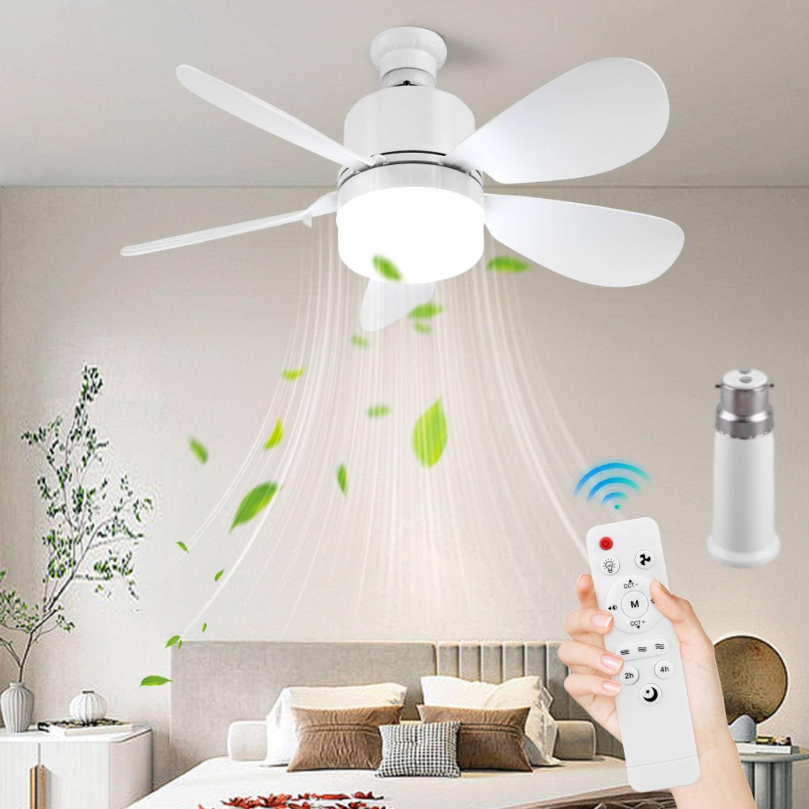 Crgangzy 40W B22-52Cm Ceiling Fan With Lights And Remote Control, E27/E26 Dimmable Led Fan Lamp Ceiling 3 Colors 3 Speeds, Timer, Screw In Ceiling Fan Light For Bedroom, Kitchen