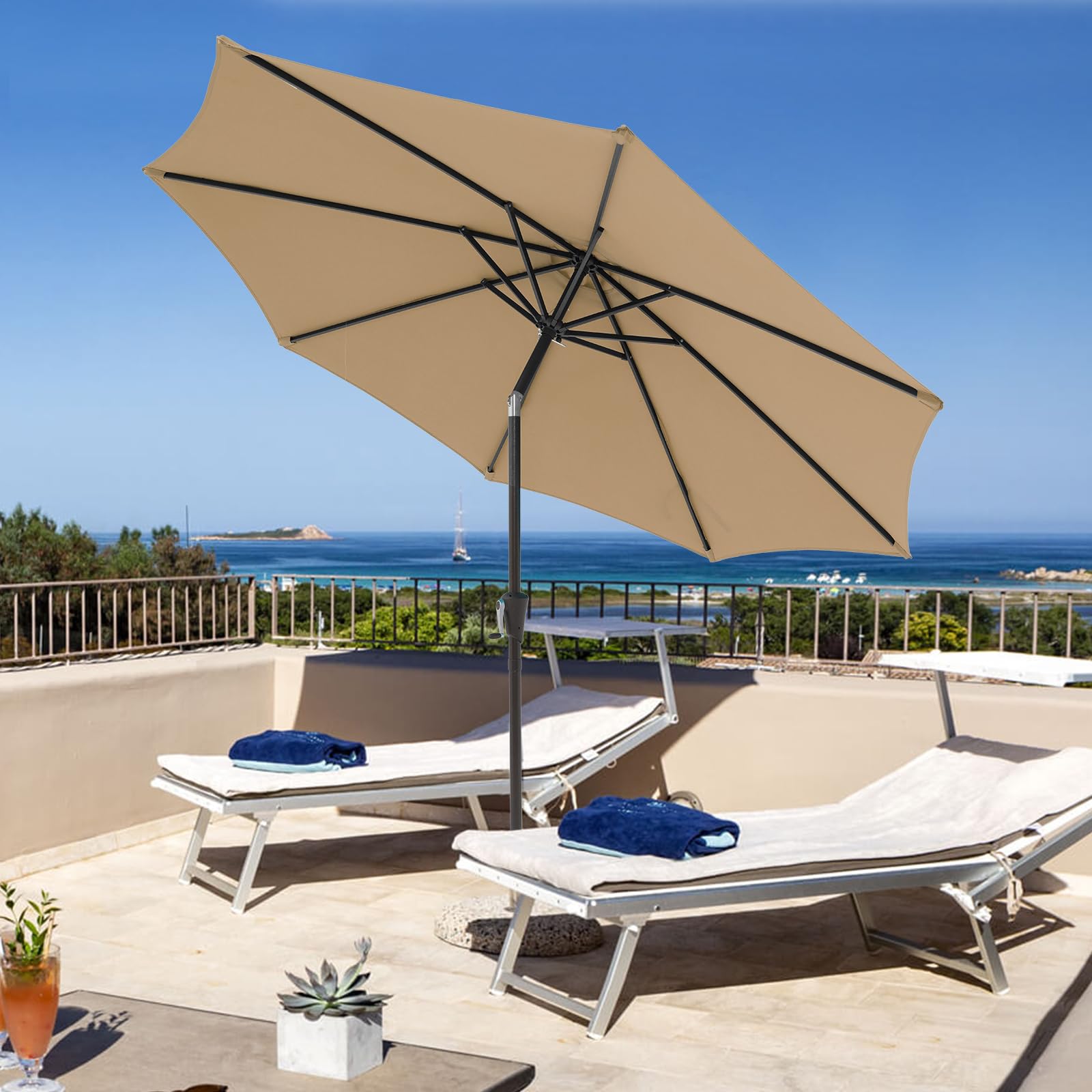 cobana patio umbrella Amazon.com : COBANA 9' Patio Umbrella, Outdoor Table Market Umbrella with  Push Button Tilt and Crank, 8 steel ribs, Beige : Patio, Lawn & Garden