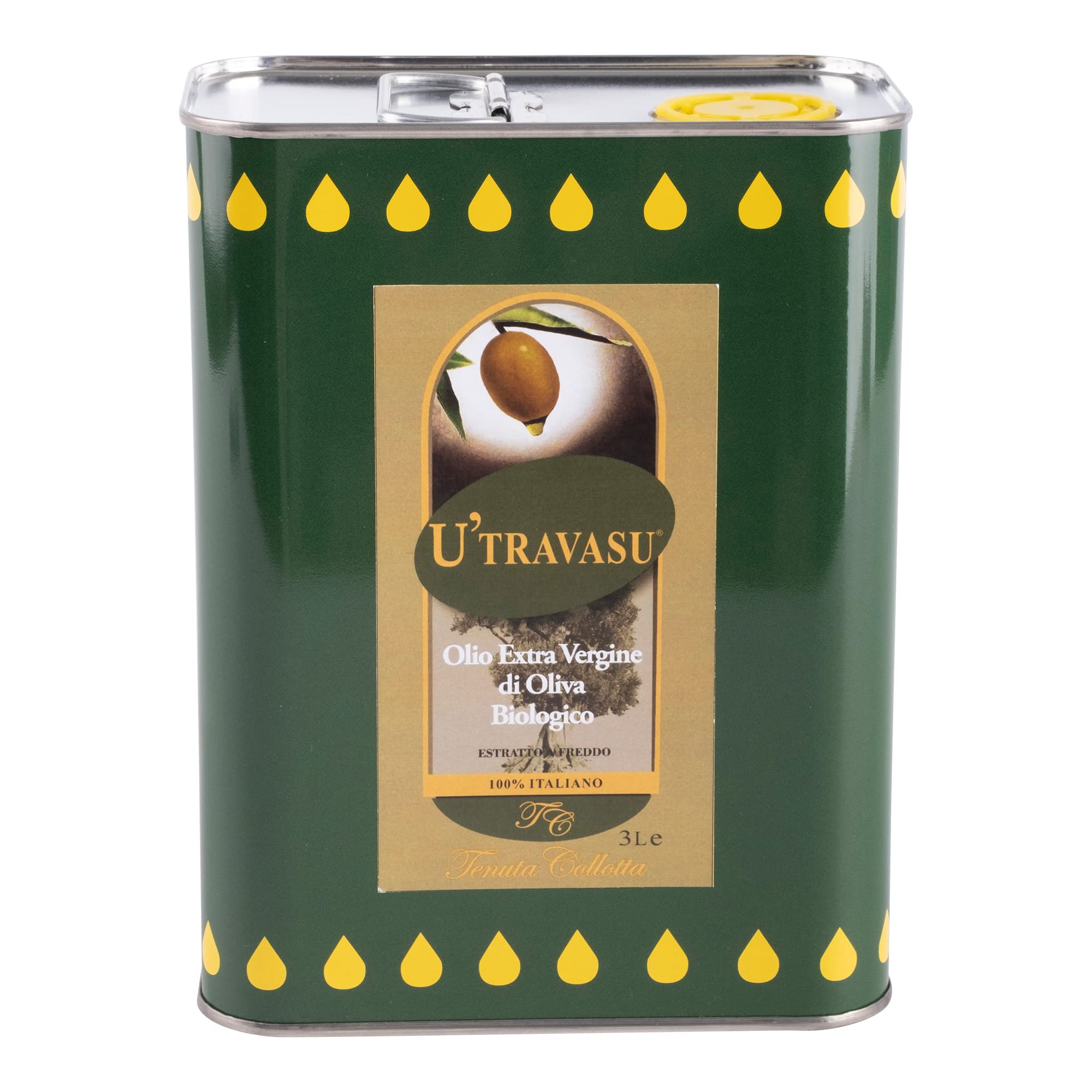 U'Travasu® - Olio extravergine di oliva Biologico latta 3l - 100% italiano - Prodotto in Sicilia - Estratto a freddo