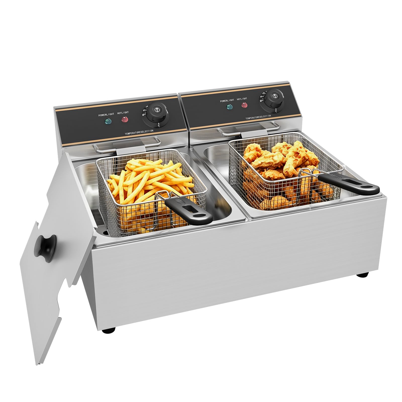 MOOTACO Commercial Deep Fryer,12L Stainless Steel Electric Fat Fryer,Dual Tank Fryer with Lids&Basket for Home Restaurant Kitchen