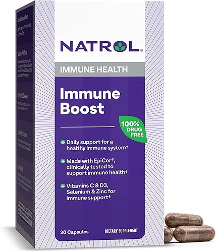 Natrol Cápsulas Immune Boost soporte inmunológico fabricadas con EpiCor clínicamente probadas incluye vitaminas C D3 selenio y zinc 30 unidades