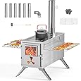 Camping Wood Stove, Portable Hot Tent Stove with Sectional Chimney Pipes, 304 Stainless Steel Wood Burning Stove for Tent Shelter and Cooking Heating