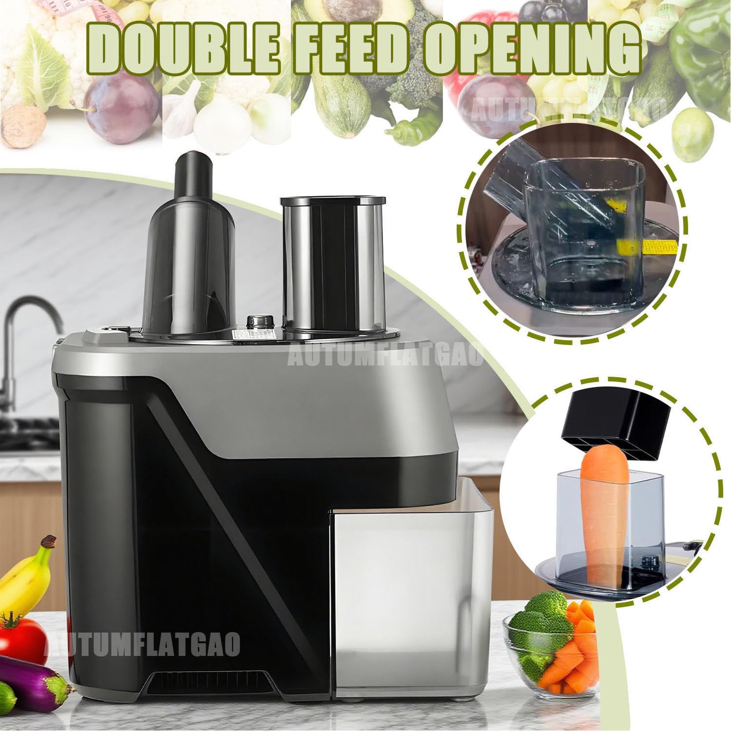 Cortador De Verduras Electrico, Picadora De Verduras, Doble Puerto De Alimentación, Procesador De Alimentos con 4 Cuchillas De Acero Inoxidable para Zanahorias, Patatas Y Cebollas