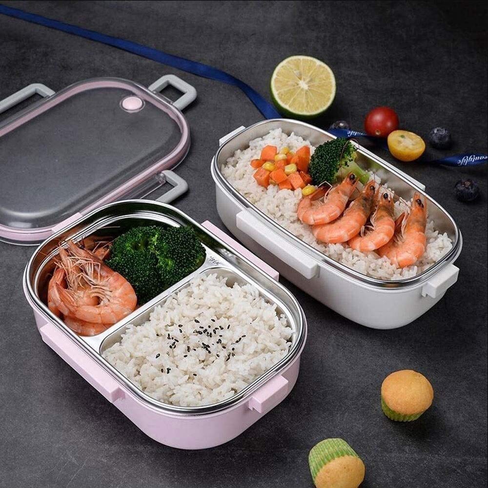Fiambrera de acero inoxidable, 2 compartimentos, cuadrada de acero inoxidable con cubiertos portátiles, para la escuela, oficina, picnic, viajes al aire libre, solución de almuerzo estilo Bento