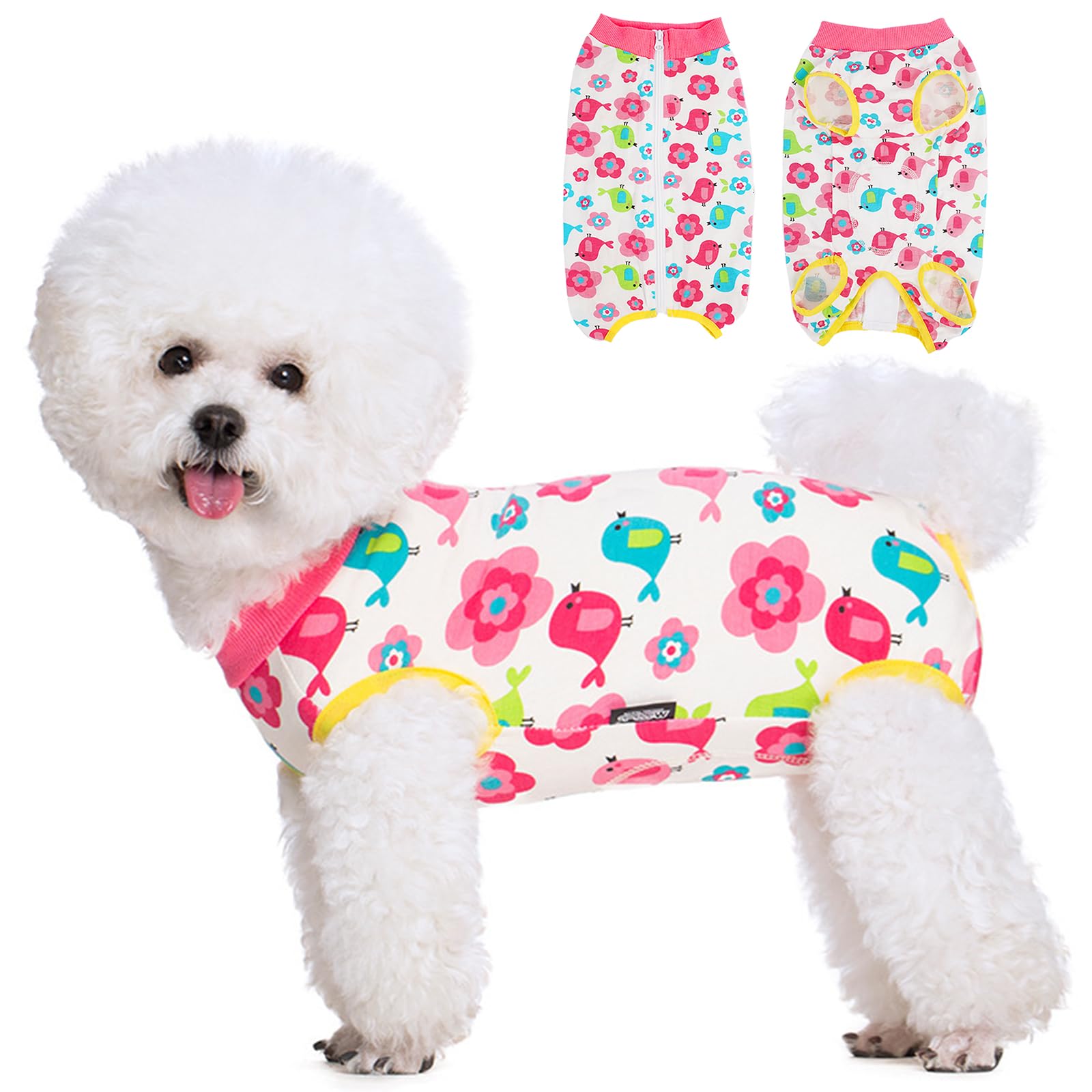 BRKURLEG Small Dog Surgery Recovery Suit Female Male, Pink Flowers XS
