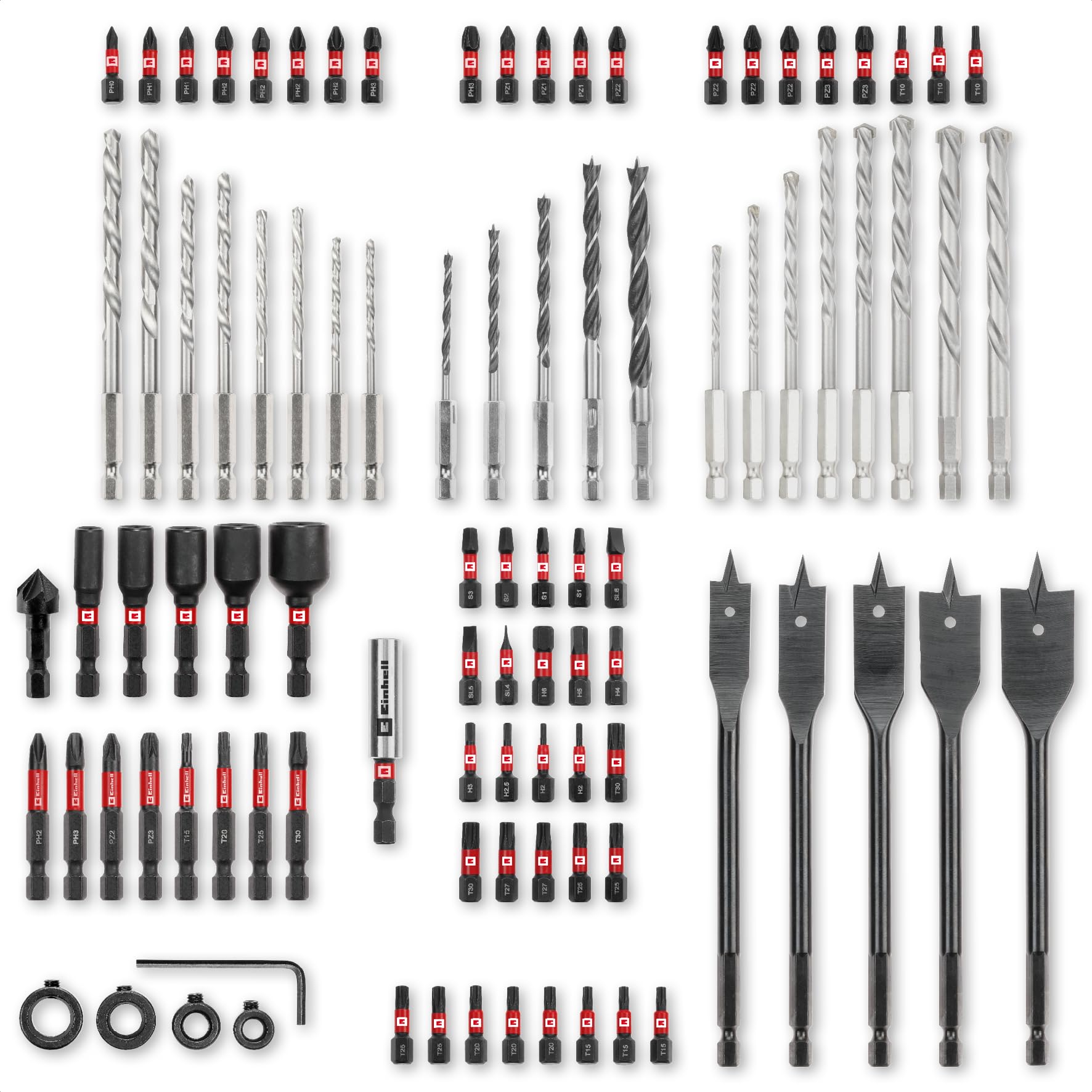 Original Einhell XL-CASE 95-piece impact-resistant bit and drill set (bits, various drill bits, bit holder, socket spanner, countersink, drill stop, pin spanner incl. storage box)