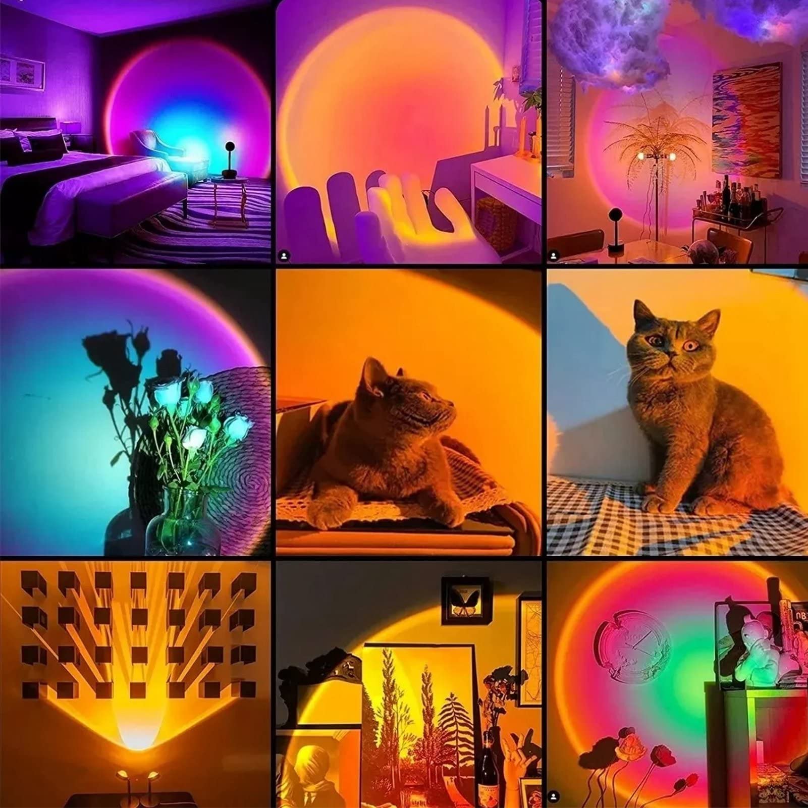 Sonnenuntergang-Projektionslampe – Mehrfarbiges LED-Projektionslicht Mit um 180° Drehbarem Regenbogeneffekt – Schalterknopf – Ideal Für Partys Und Schlafzimmerdekoration