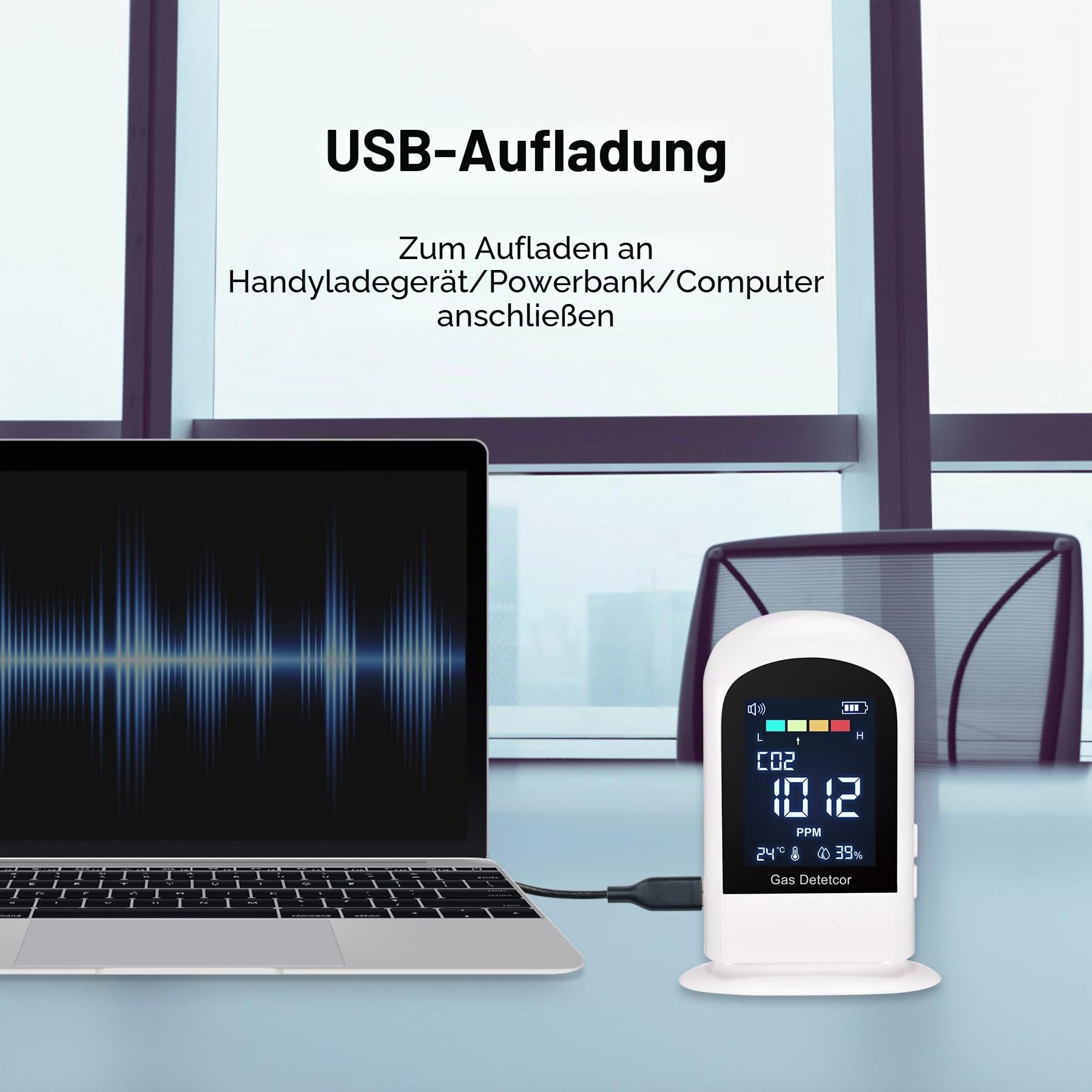 CO2 Messgerät mit akustischem Alarm, iMeistek Upgrade CO2 Melder mit NDIR Sensor 400-5000PPM, Kohlendioxid Melder-Messgerät, Temperatur, Luftfeuchtigkeit, wiederaufladbare Batterie betrieben