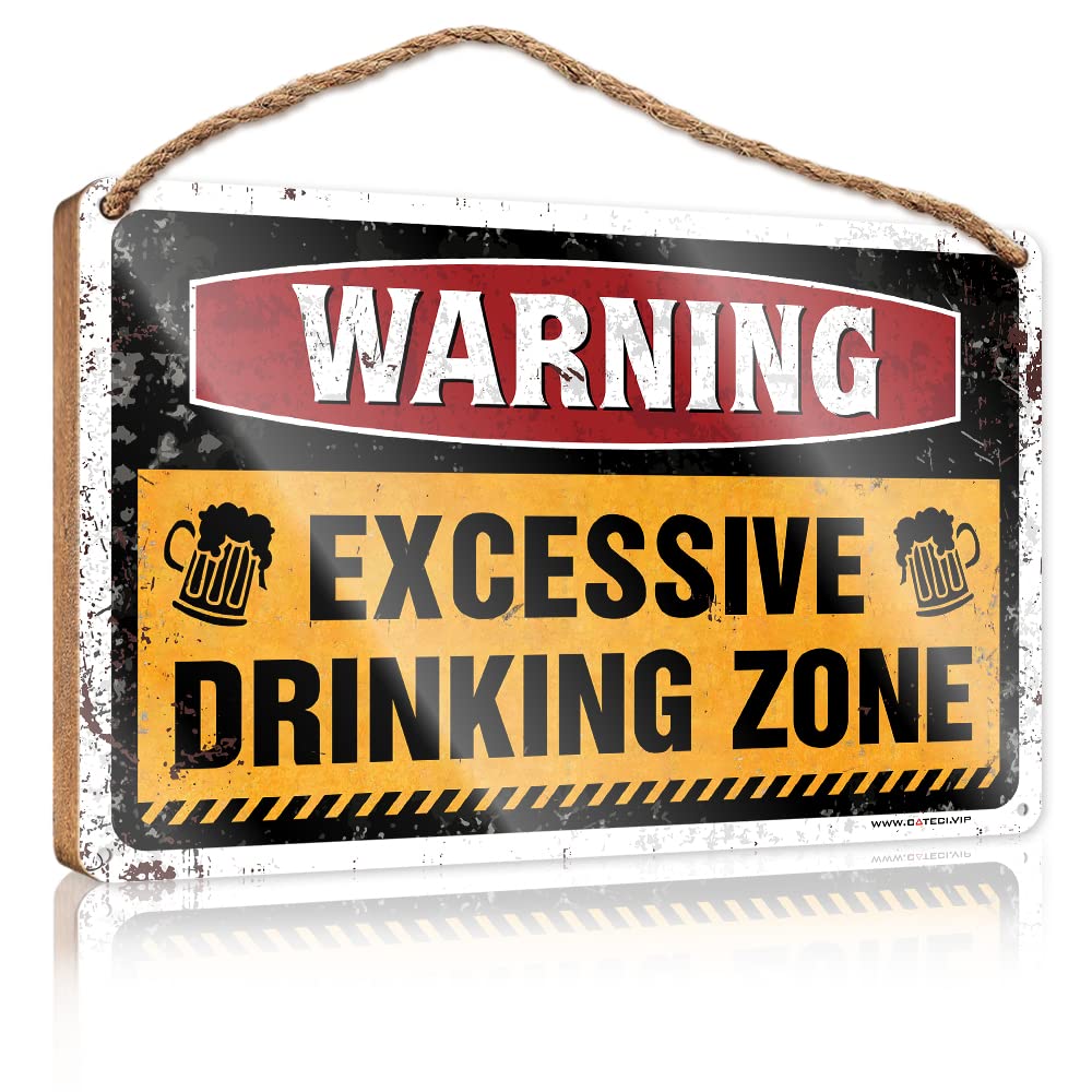 Door Sign For Front Door Outside Warning Excessive Dring Zone Wooden Sign Funny Bathroom Decor Decor Signs(23X35CM)