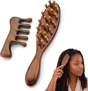 Loc Brush for Dreads and Loc Comb for Retwist, Wooden Brush and Comb Set for Microlocs, Scalp Massage, New Growth Separation and Daily Loc Care