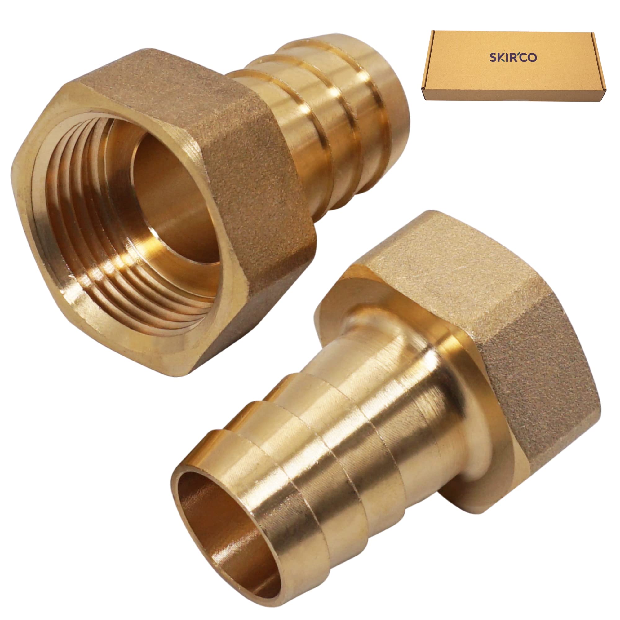 SKIR'CO (2 pz) femmina filettato in ottone raccordo 1" x 25 mm, adattatore tubo spinato, connettore coda tubo, filettatura BSP