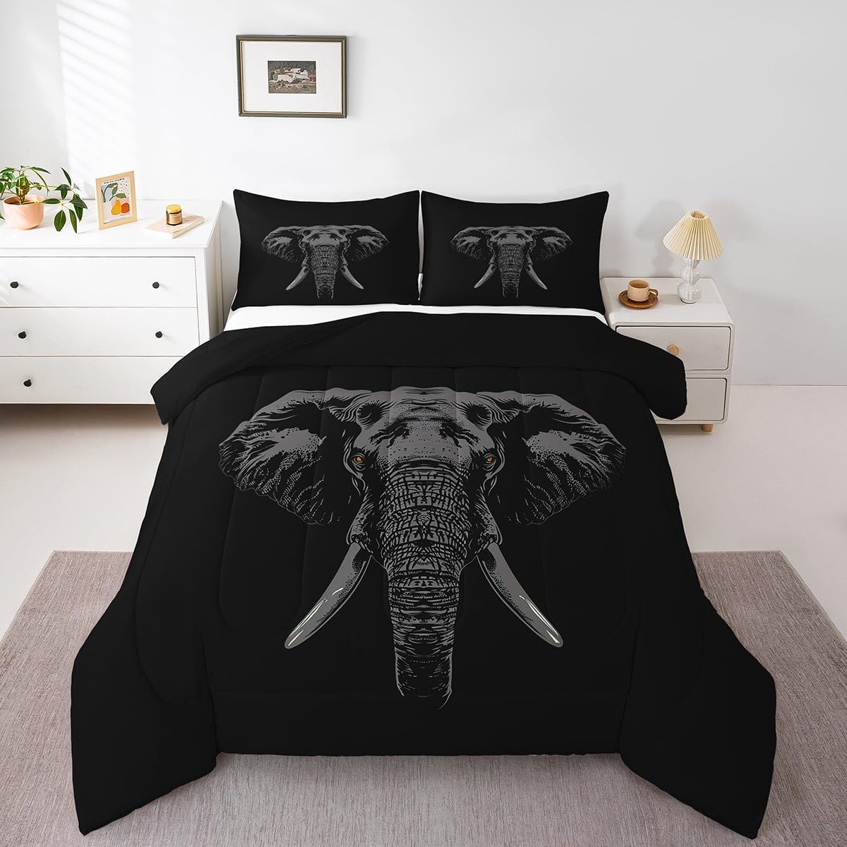 Feelyou Elephant Comforter Set Queen Size for Kids Boys