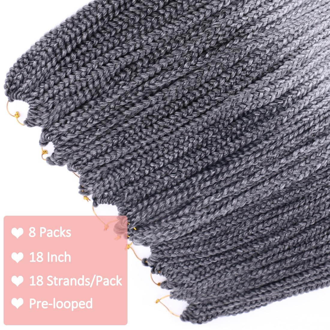 8 paquetes de trenzas de ganchillo Goddess para mujeres negras, 18 pulgadas, color gris plateado, 3 extensiones de cabello trenzado lacio sin nudos (gris #)