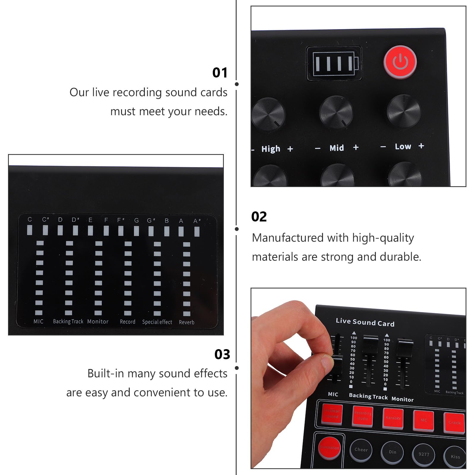 Carte Son Externe Noire pour Streaming en Direct Effets Sonores Intégrés et Monitoring en Temps Réel, Compatible Téléphone Mobile pour Show en Live