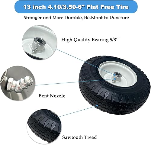 Miniatura 3 de Paquete de 2 neumáticos planos sin llanta de 4.103.50-6 pulgadas con llanta, ruedas universales de 13 pulgadas, cubo centrado de 3 pulgadas con