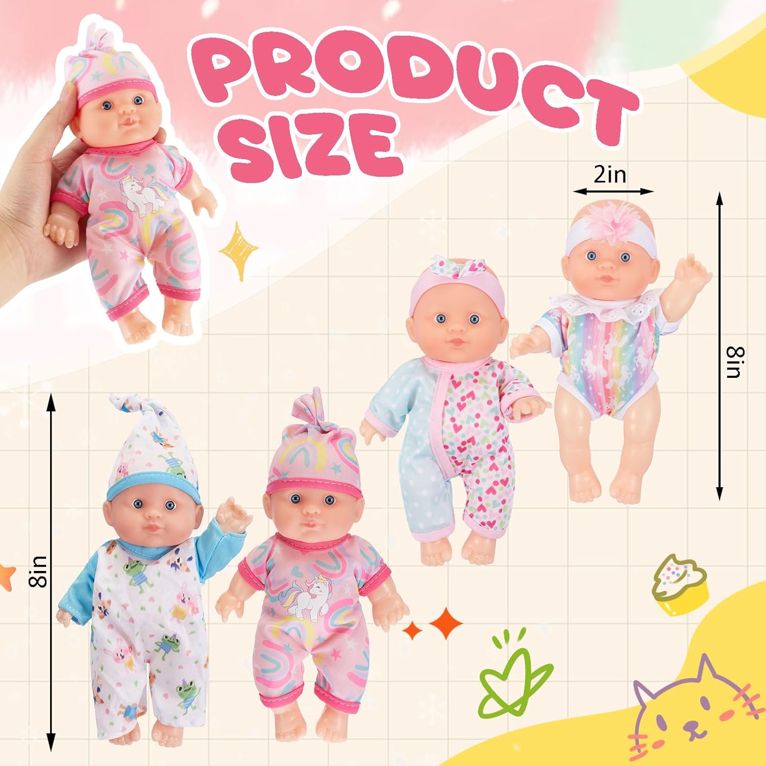 Halloscume 4 Pcs 8 Inch Mini Baby Mini Reborn Doll Vinyl Full Body Cute Dolls Baby with Weighted Cloth Reborn Gift Set for Kids, Gifts for Christmas Kids(Chubby Dolls Unicorn)