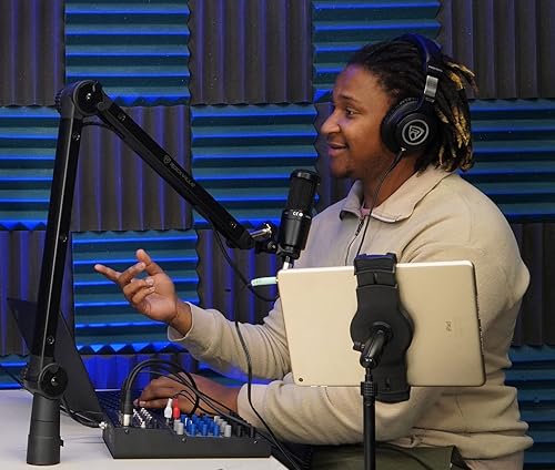 Miniatura 2 de Rockville ROGAN STAND Pro Boom Arm - Soporte para micrófono, alcance de 38 pulgadas, aluminio, montaje doble, cable XLR oculto de 6.5 pies,