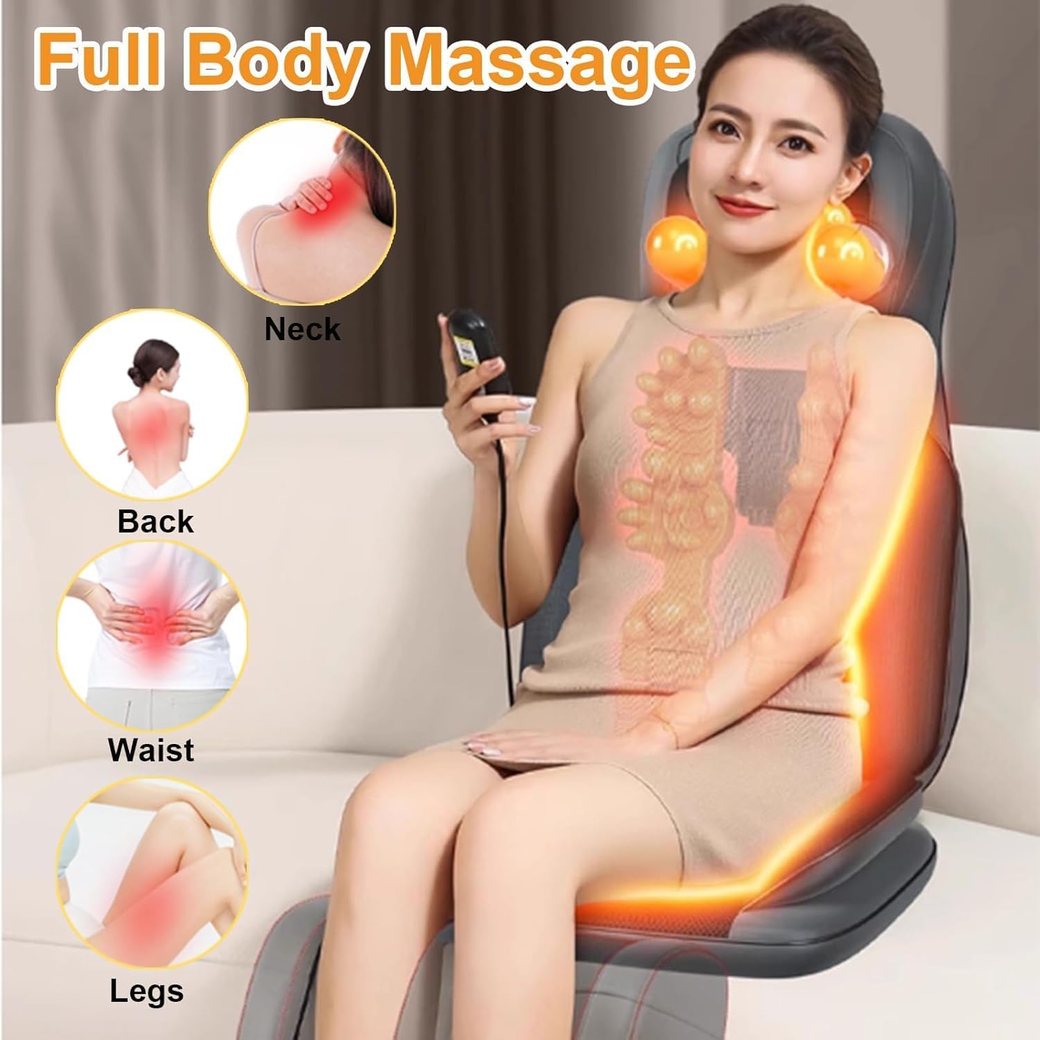 Patinco Shiatsu Neck & Back Massager with Heat,Electric Massage Seat Cushion with Deep-Kneading Nodes, Multi-Function Leg and Foot Massager for Full Body Relaxation, Use at Home Office