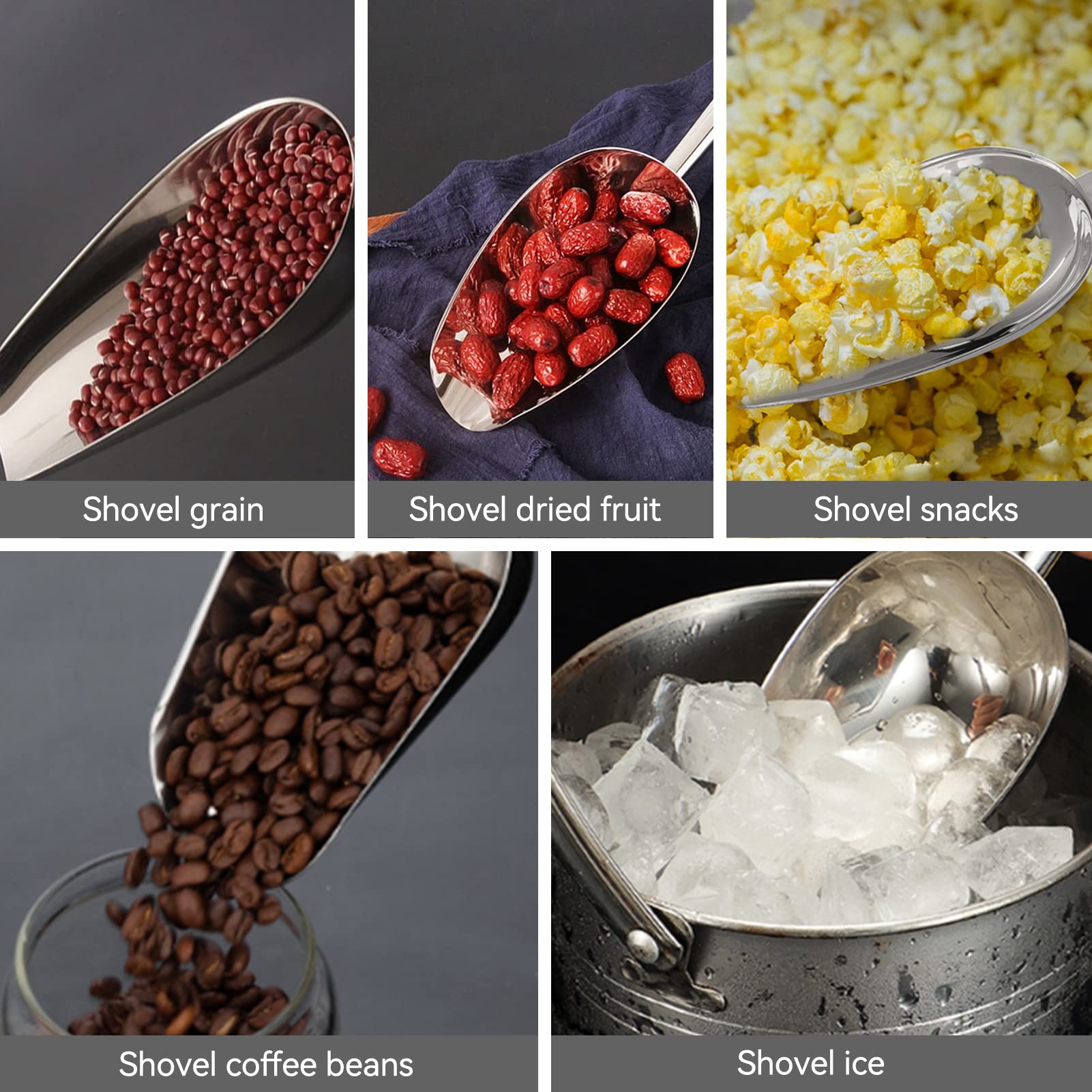 palas para hielo de acero inoxidable, irrompible Pala de Comida, Pala multifuncional de acero inoxidable, Cuchara de Café en Grano de Acero Inoxidable, pala de harina para comida de mascotas(18OZ)