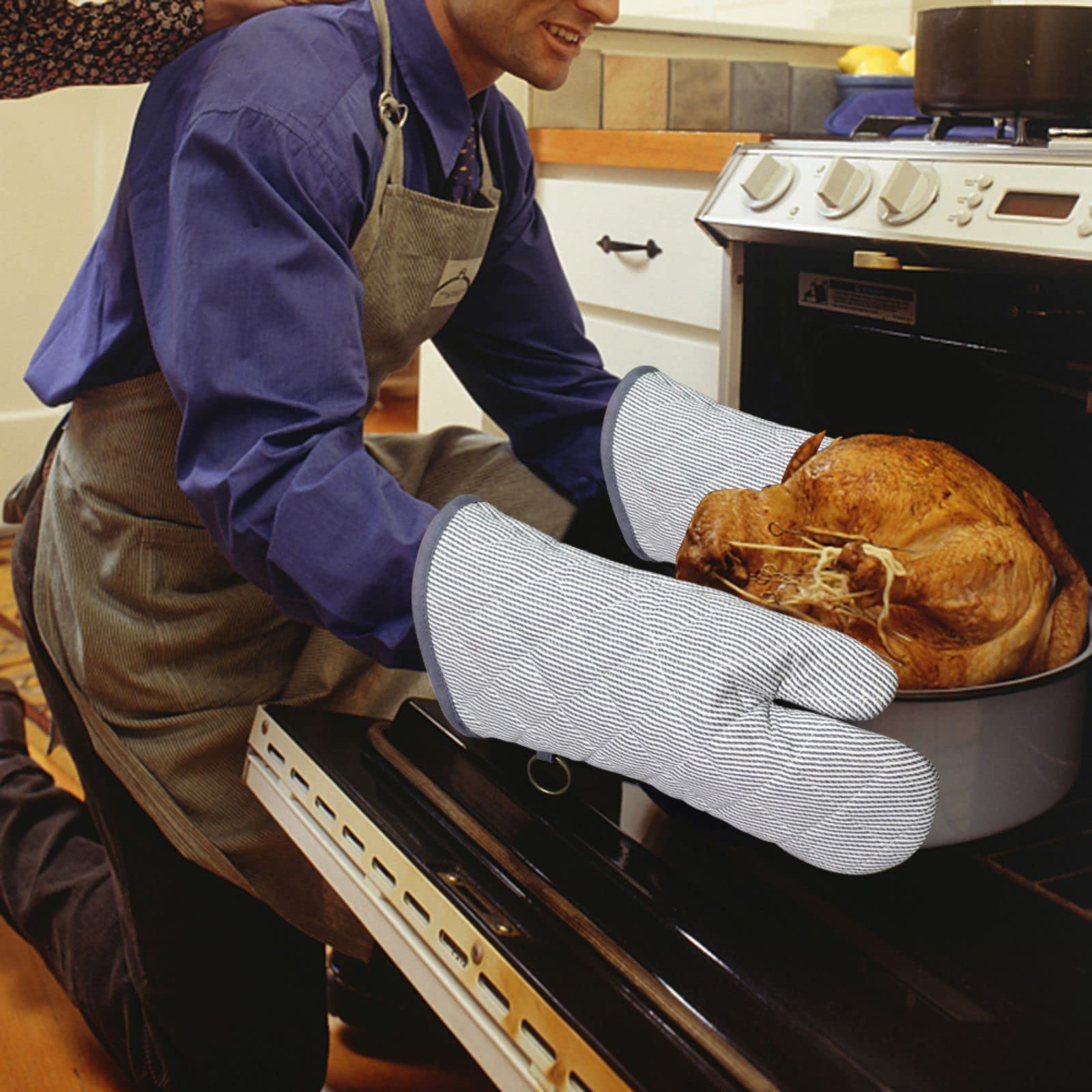 1 par de Guantes de Horno teñidos con Hilo 100% algodón, Resistentes al Calor, Guantes de 470 Grados, para Hombres y Mujeres, para cocinar, Hornear, Barbacoa, microondas, Manualidades, Lavables a