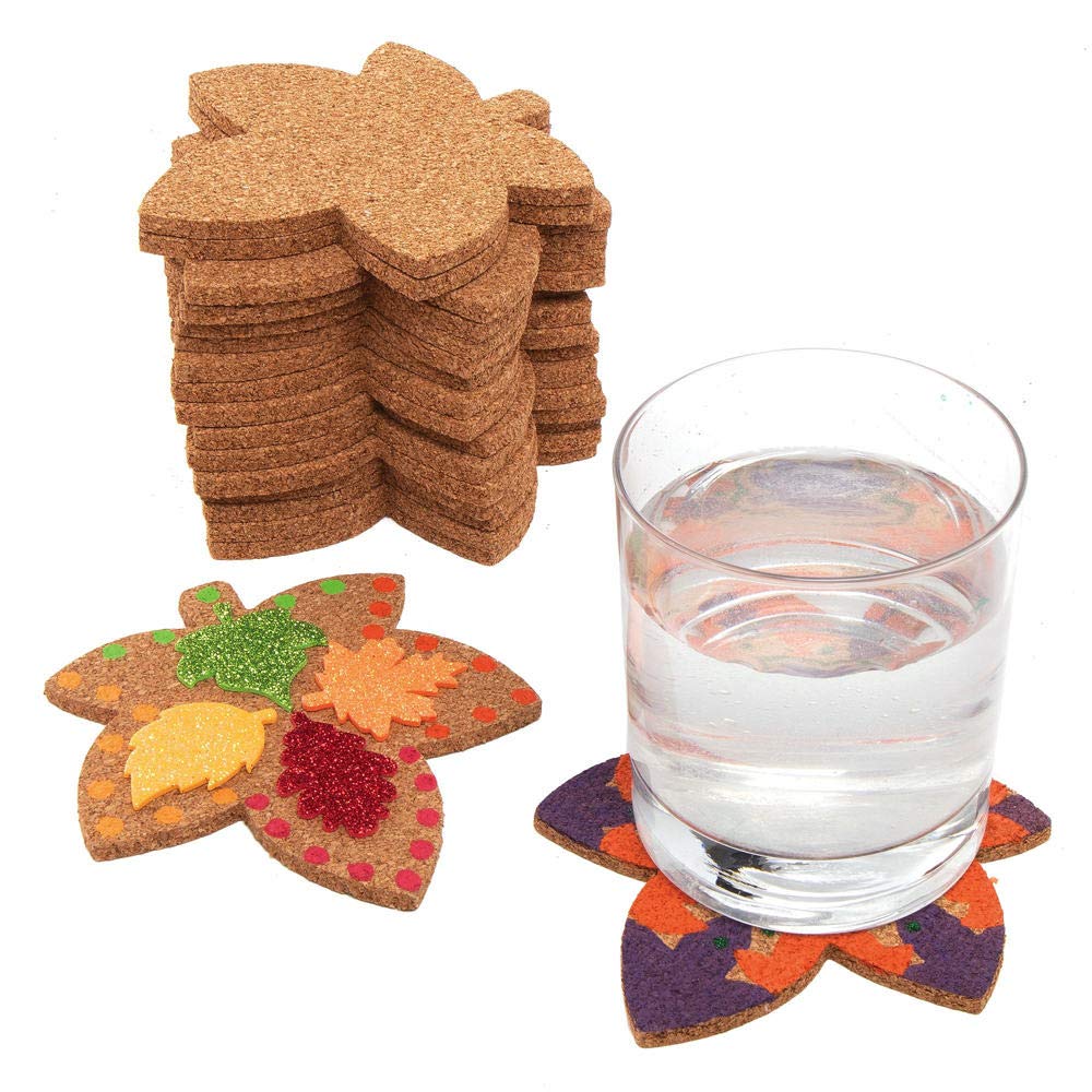 Baker Ross AX280 Leaf Cork Coaster Blanks - Pack of 30, Ideal for Kids' Arts and Crafts, Paint and Colour Your Own Projects, or Winter Art Activities