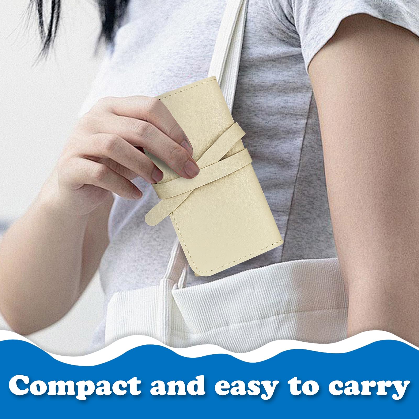 Organisateur De Bijoux En Cuir Synthétique Pliable – 20x12 Cm Déplié, Beige | Pour Colliers, Bagues, Boucles D'oreilles