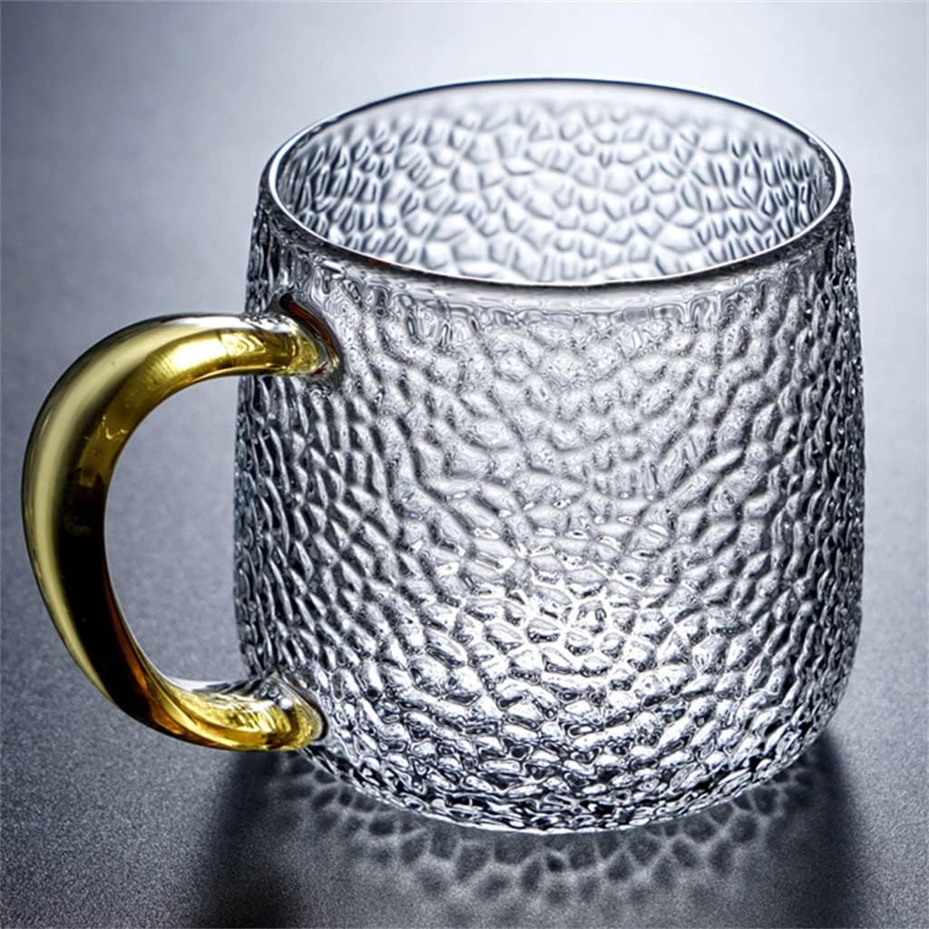Hammer Eye Glass Breakfast Water Cup Handle Design Gold Line Cappuccino Coffee Colorful Transparent Crystal Tea Set