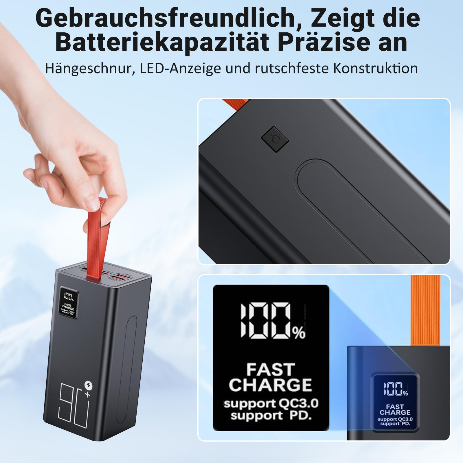 90000mAh Power Bank, Große Kapazität Camping Powerbank | 22.5W Schnellladung, 5 Ausgängen & 2 Eingängen, LED Display, USB-C Externer Akkupack Kompatibel mit iPhone & Mehr