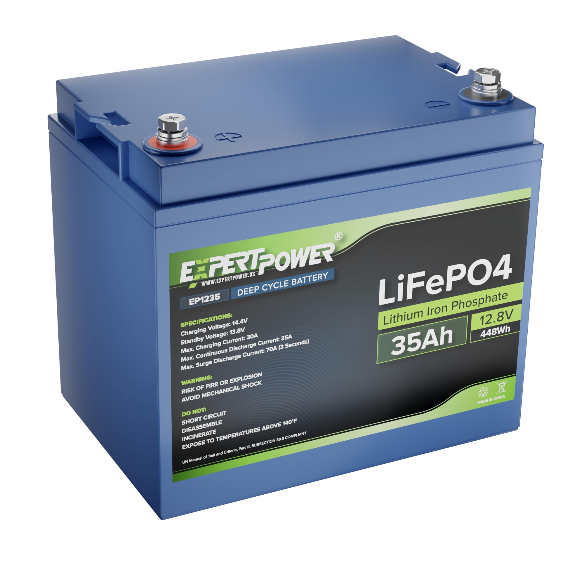 ExpertPower 12V 35Ah Lithium LiFePO4 Deep Cycle Rechargeable Battery | 2500-7000 Life Cycles & 10-Year Lifespan | Built-in BMS | RV, Solar, Marine, Overland, Off-Grid, Scooter