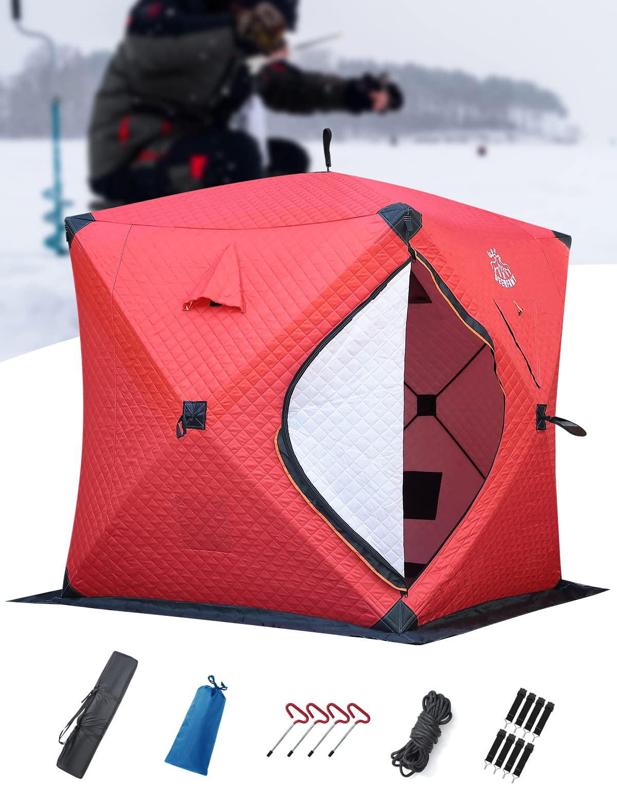 DEERFAMY Ice Fishing Shelter, 34 Person Ice Fishing Tent, Pop up