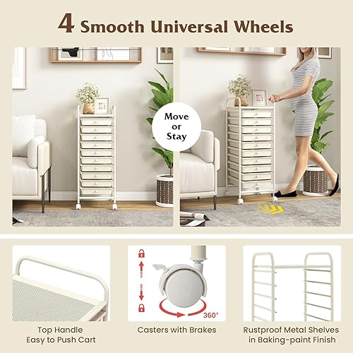 Vista 49 de Carro de almacenaje, de Giantex, con ruedas, para oficina, para guardar papeles, transparente, Transparente