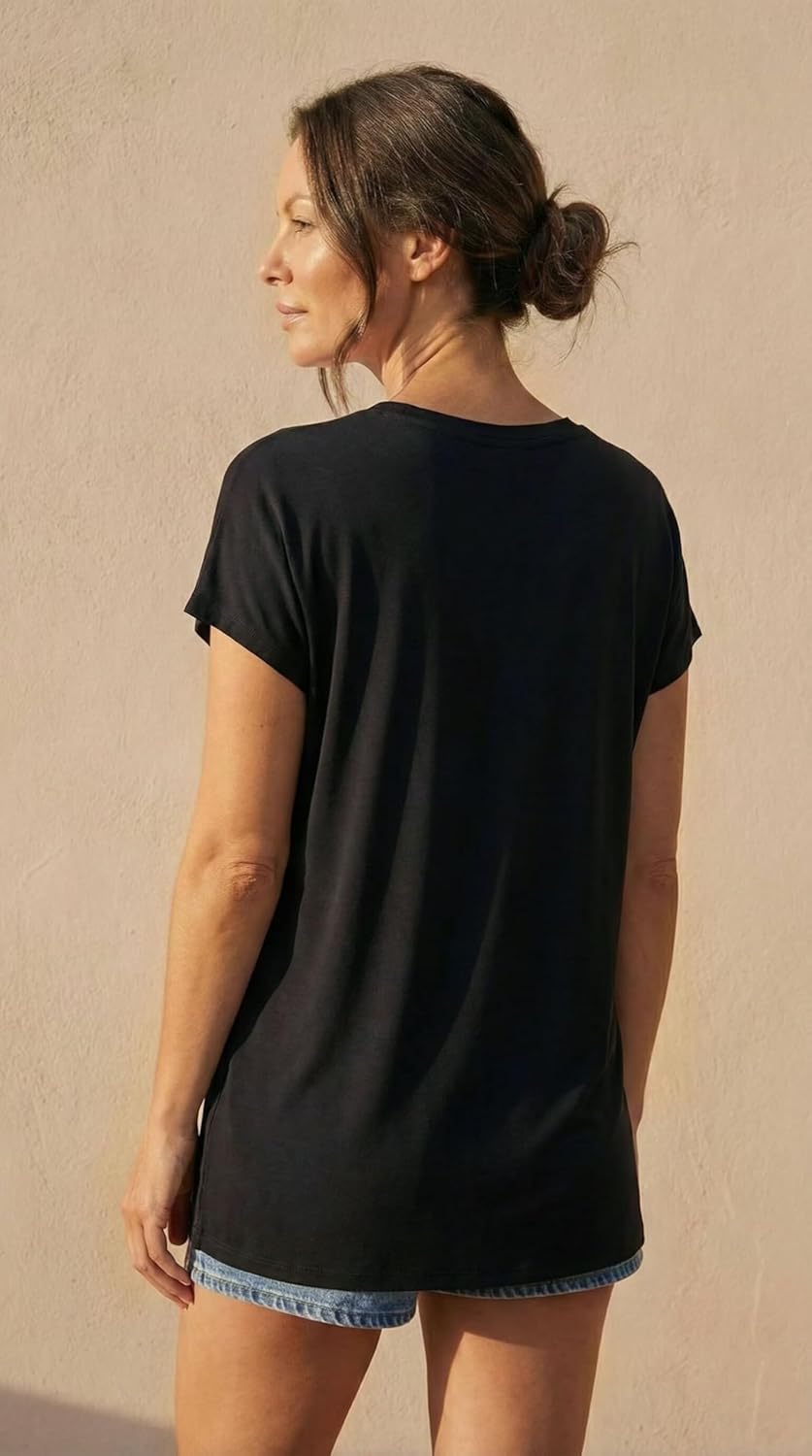 Women's V Neck T-Shirts Loose Fit Dolman Sleeve Tops Soft Rayon Casual Summer Tunic for Leggings, Travel, Loungewear - Image 5